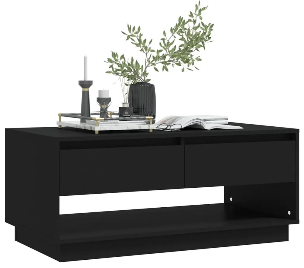 Mesa de Centro Madrid com 2 Gavetas de 102 cm - Preto - Design Moderno