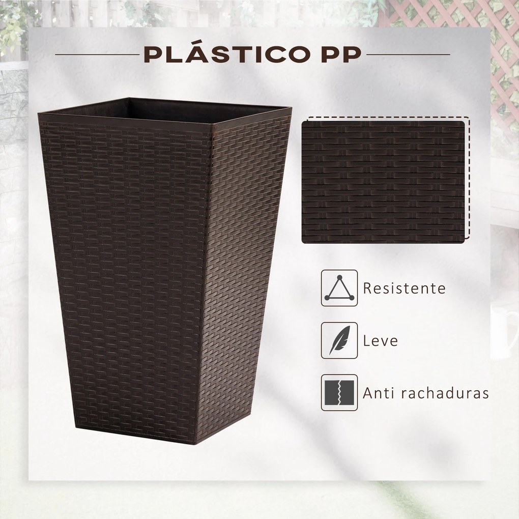 Outsunny Conjunto de 3 Vasos Quadrados para Plantas Flores 3 Vasos com