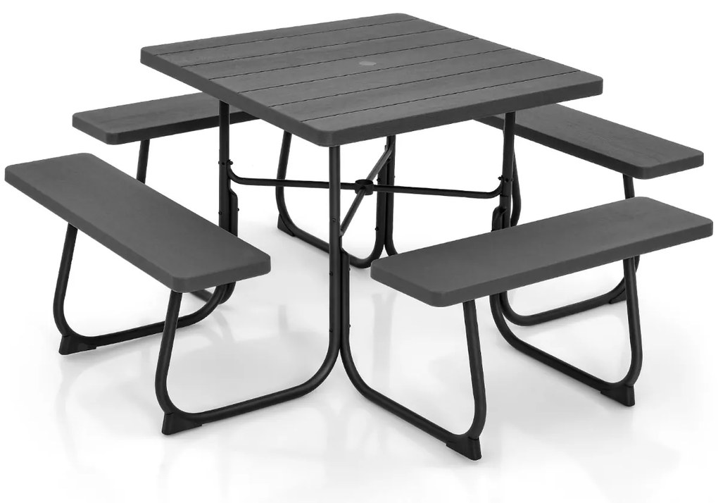 Conjunto de moveis jardim Mesa redonda e 4 bancos para 8 pessoas Carga 225 kg para jardim terraço campismo Preto