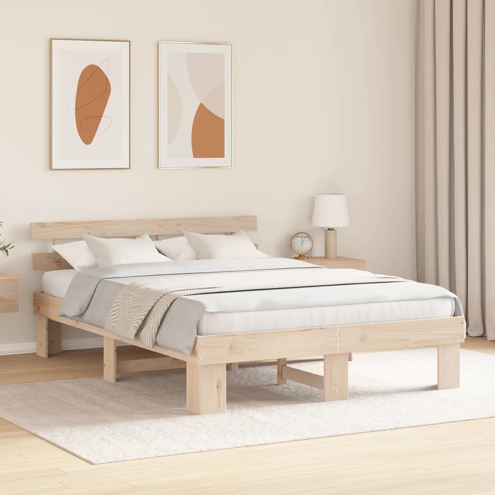 Estrado de Cama com Cabeceira 140x200 cm Madeira Maciça de Pinho