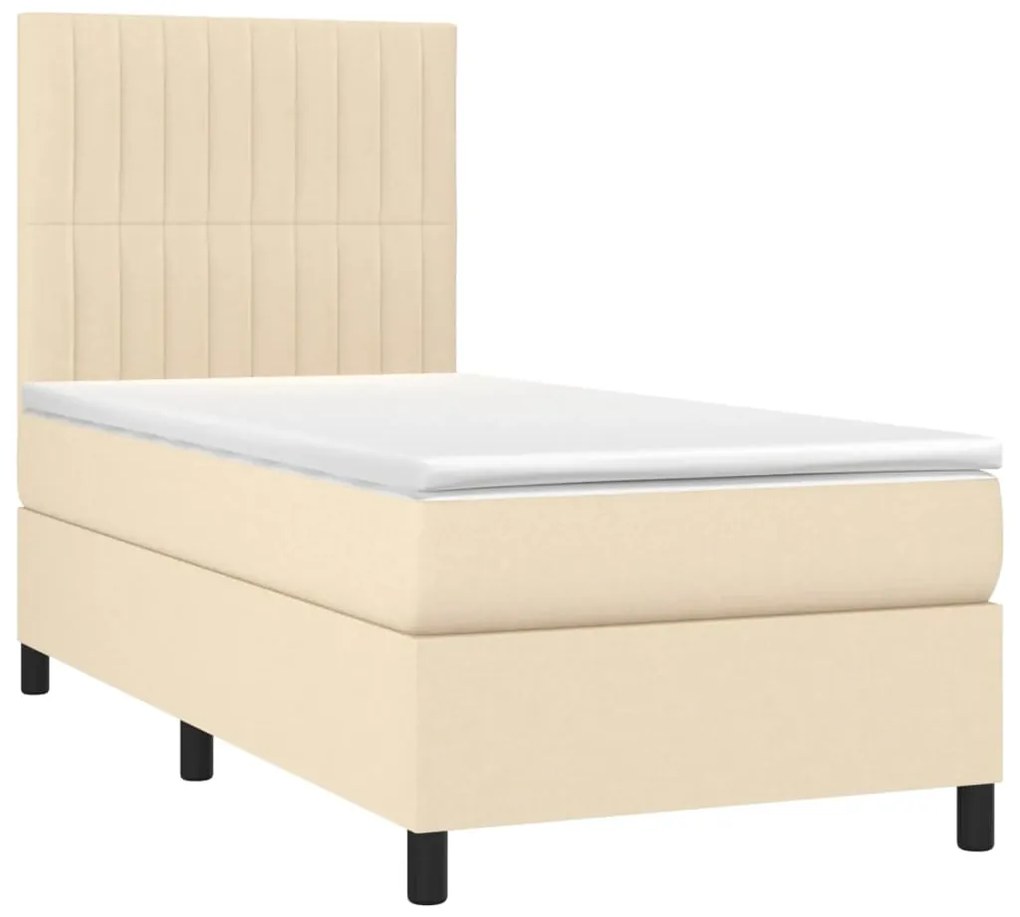 Cama box spring c/ colchão e LED 90x190 cm tecido cor creme