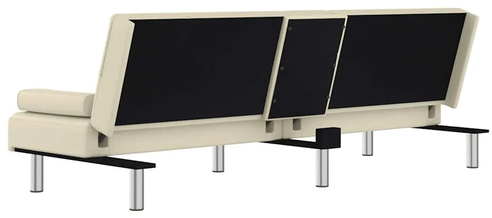 Sofá-cama com suporte para copos couro artificial cor creme