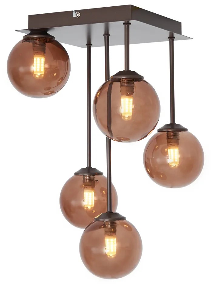 Plafon de design bronze com vidro bronze 5-luzes - Athens Design