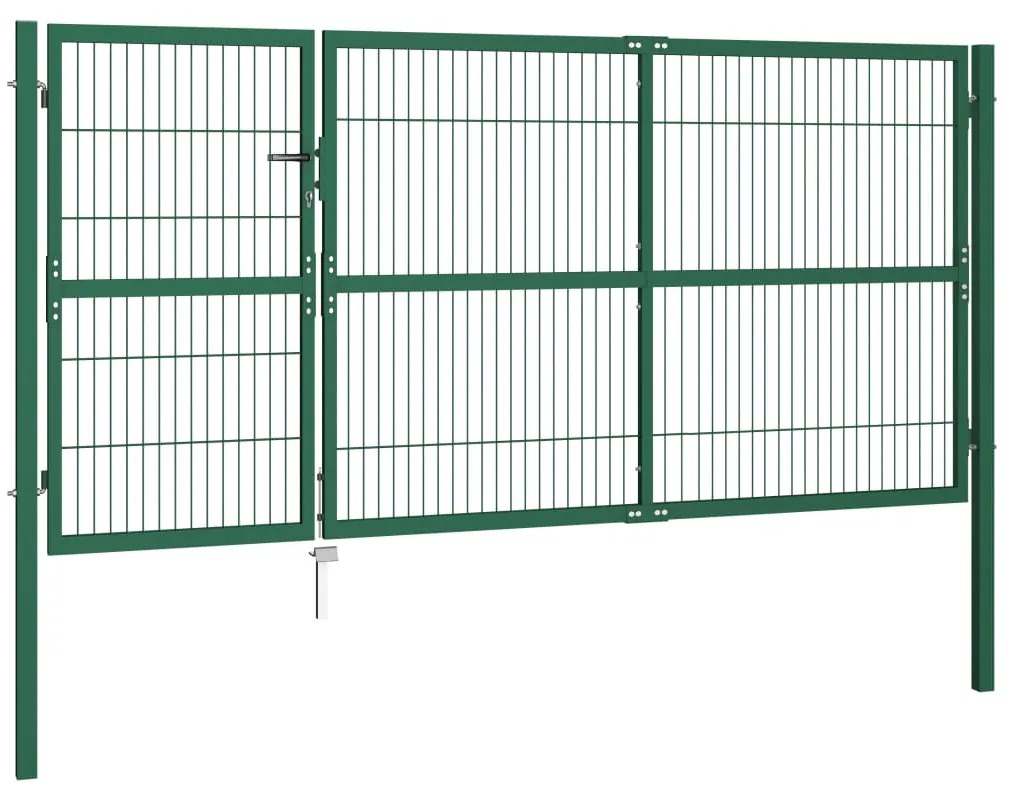 Portão para cerca de jardim com postes 350x140 cm aço verde