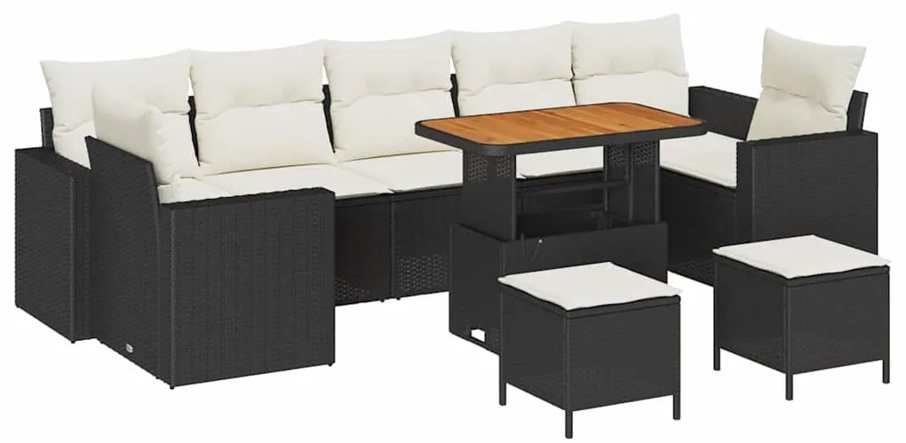 Conjunto de Sofá de Jardim vidaXL 10 Peças com Almofadas Preto Rattan
