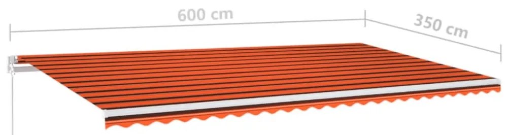 Toldo retrátil manual 600x350 cm laranja e castanho