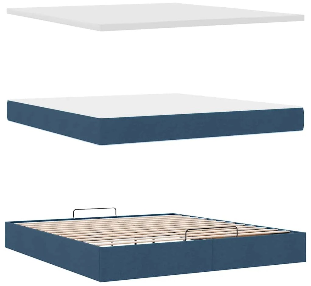 Estrutura de cama otomana vidaXL com tecido azul colchão 180x200cm
