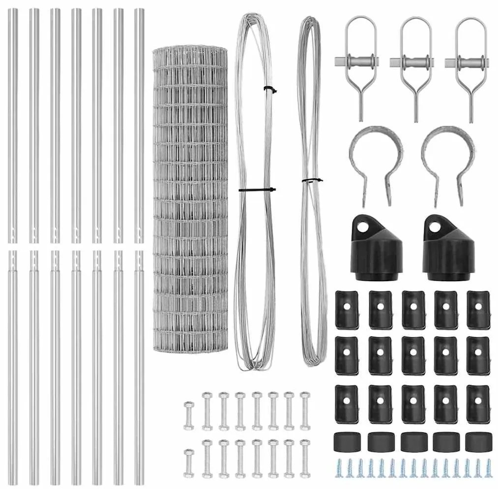 Cerca Euro com 13 postes, 1x25 m, aço galvanizado.