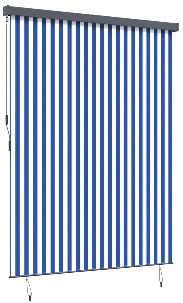 Cortina Rolô Exterior Riscas Manual Azul e branco 200 x 250 cm tecido