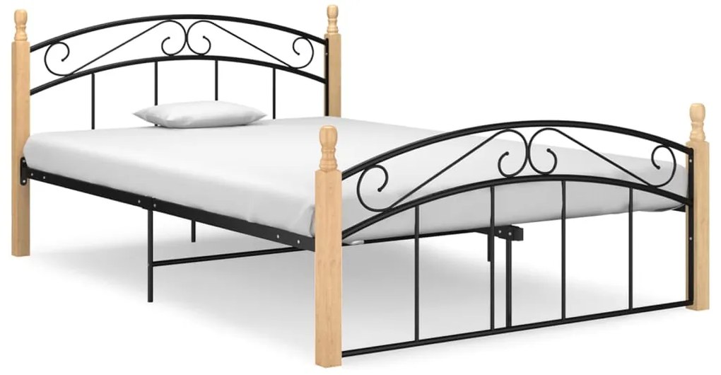 Estrutura de cama 140x200cm metal/madeira carvalho maciça preto