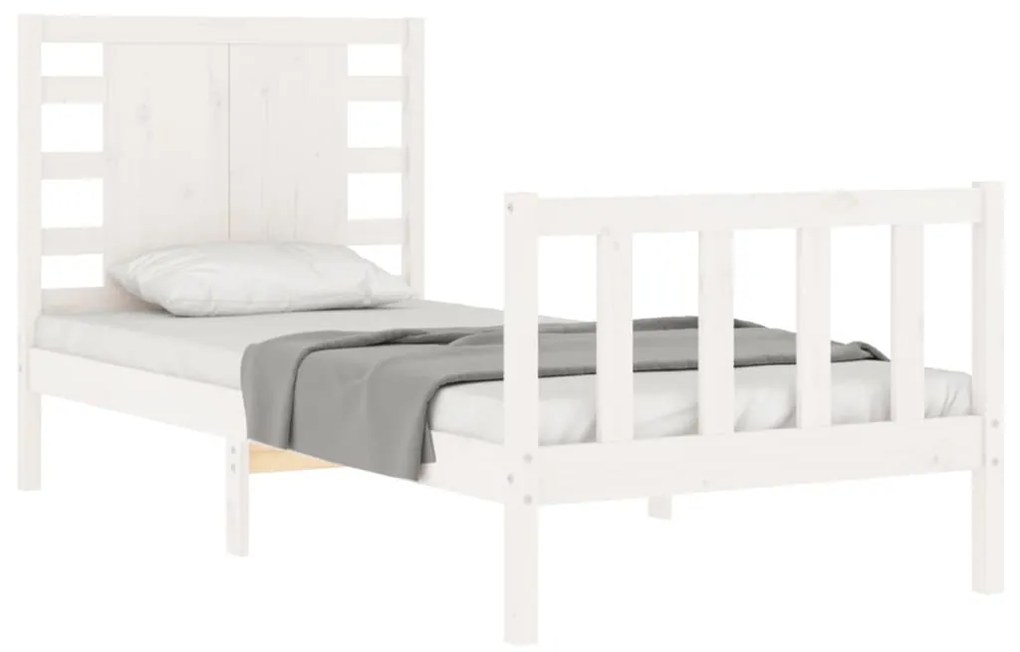 Estrutura de cama com cabeceira 100x200cm madeira maciça branco