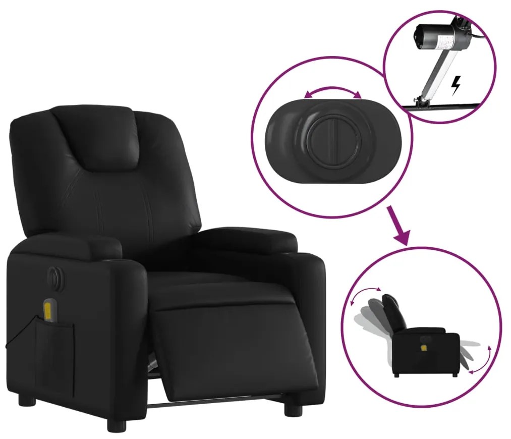 Poltrona massagens reclinável elétrica couro artificial preto