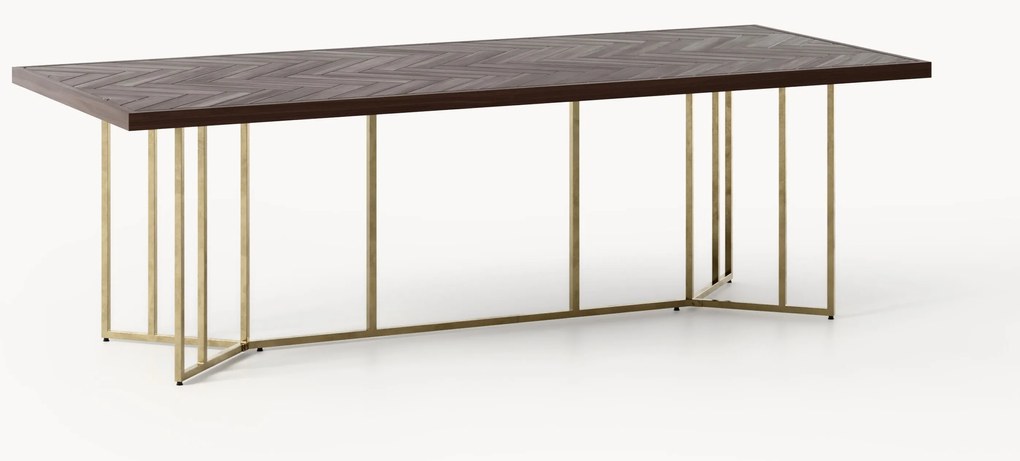 Mesa de jantar em madeira de manga com padrão de espinha de peixe Luca, vários tamanhos