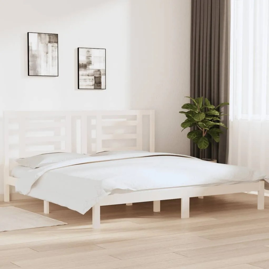 Cama sem colchão 200x200 cm madeira de pinho maciça branco