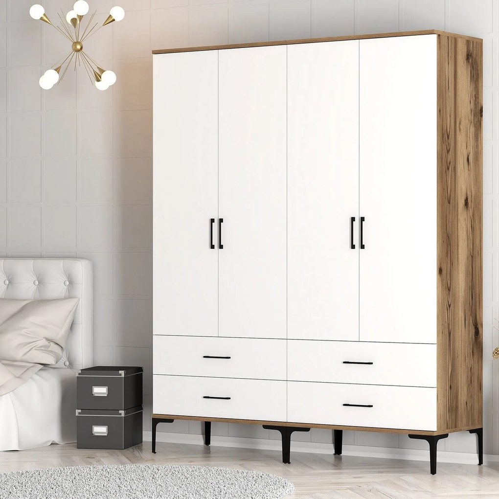 Roupeiro Kumsal TT – Nogueira e Branco – 160 cm x 47,5 cm x 201,4 cm