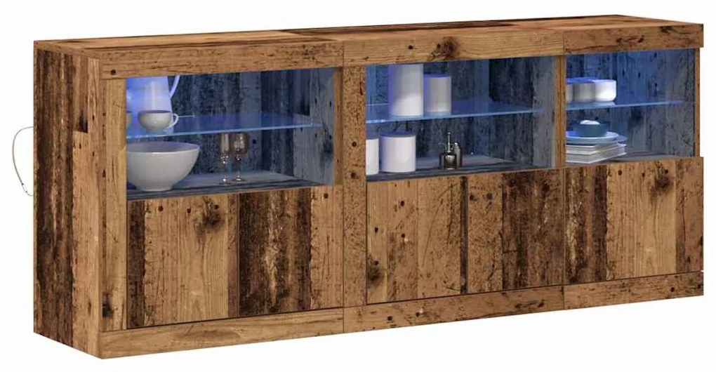Buffet com Luzes LED Madeira Velha 162x37x67 cm Madeira de Engenharia