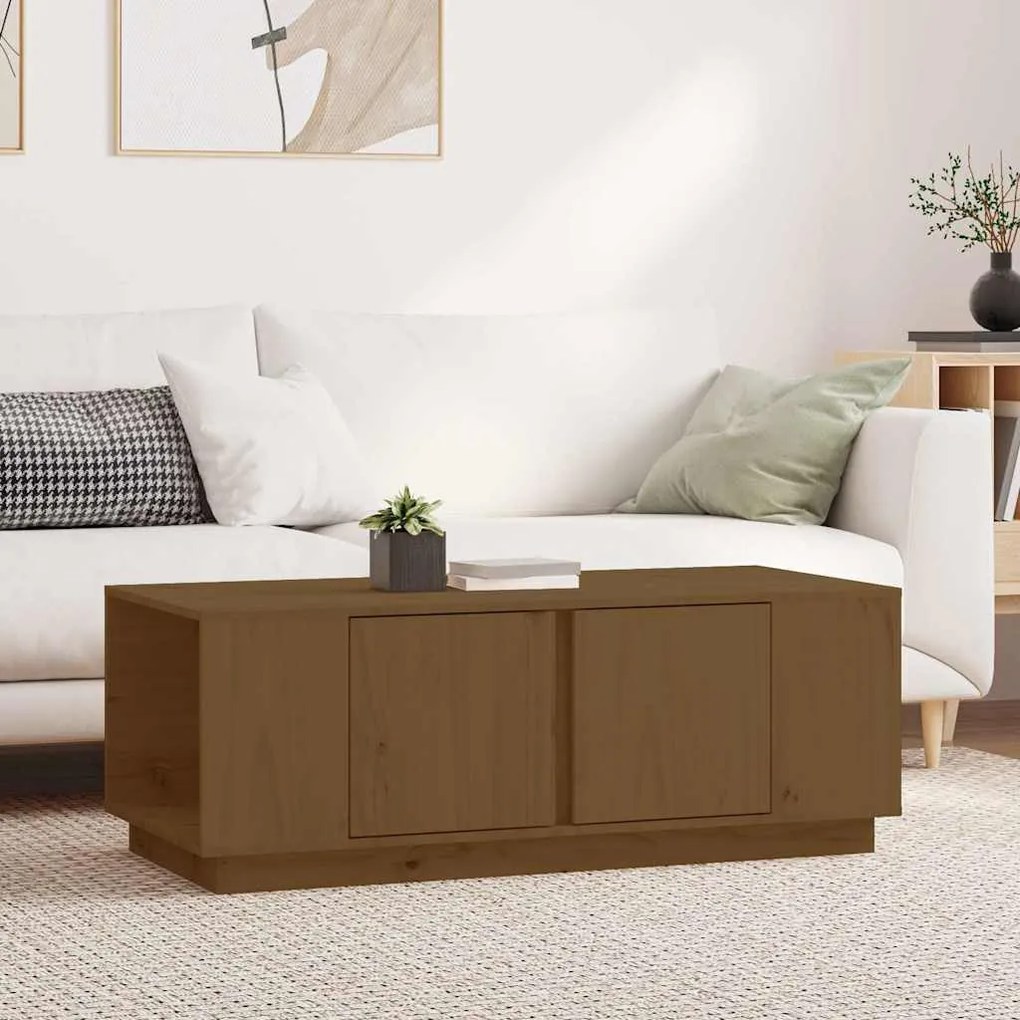 Mesa de centro 110x50x40cm madeira de pinho maciça castanho mel