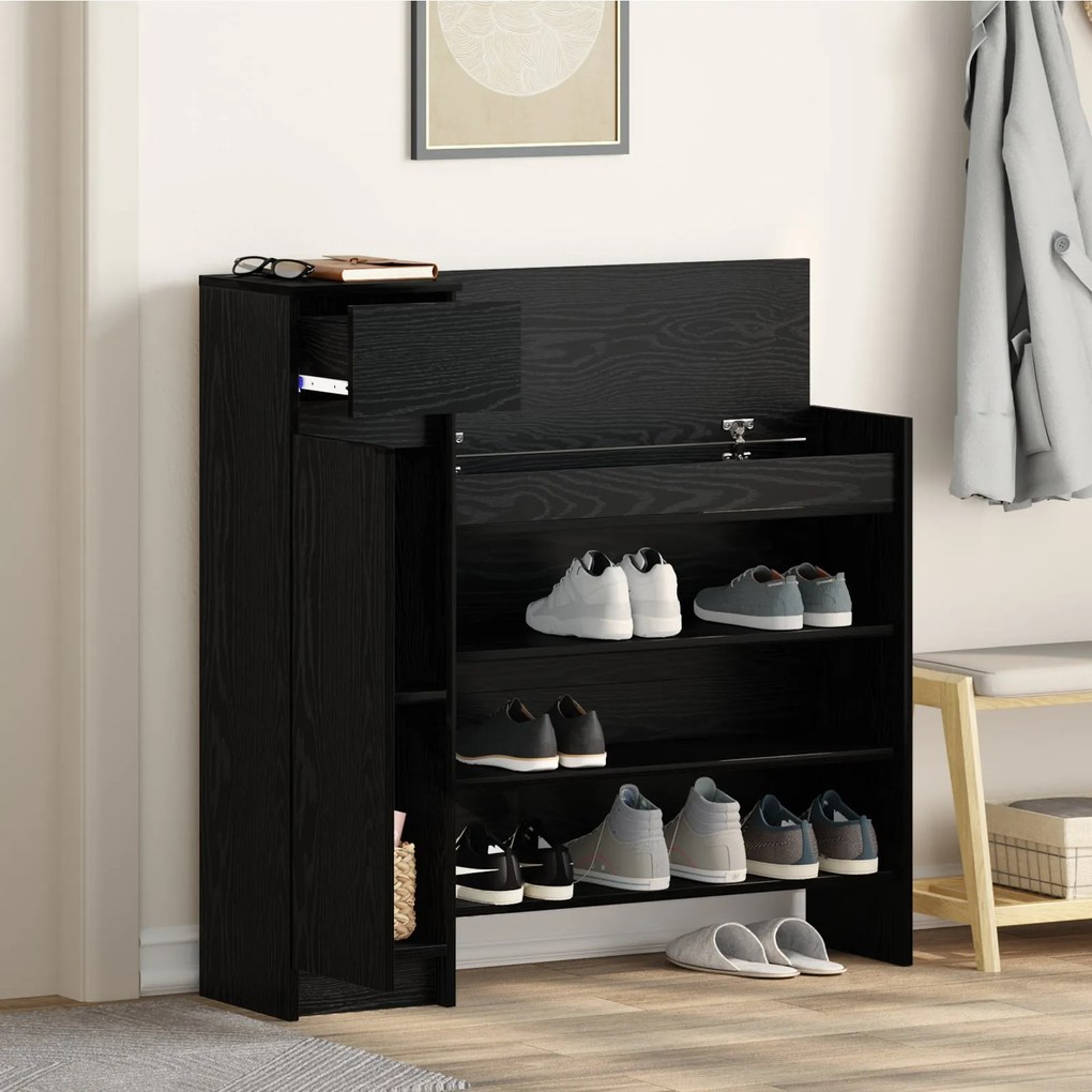Cabine de Sapatos Carvalho Preto 100.5x28x100 cm Madeira Engenheirada