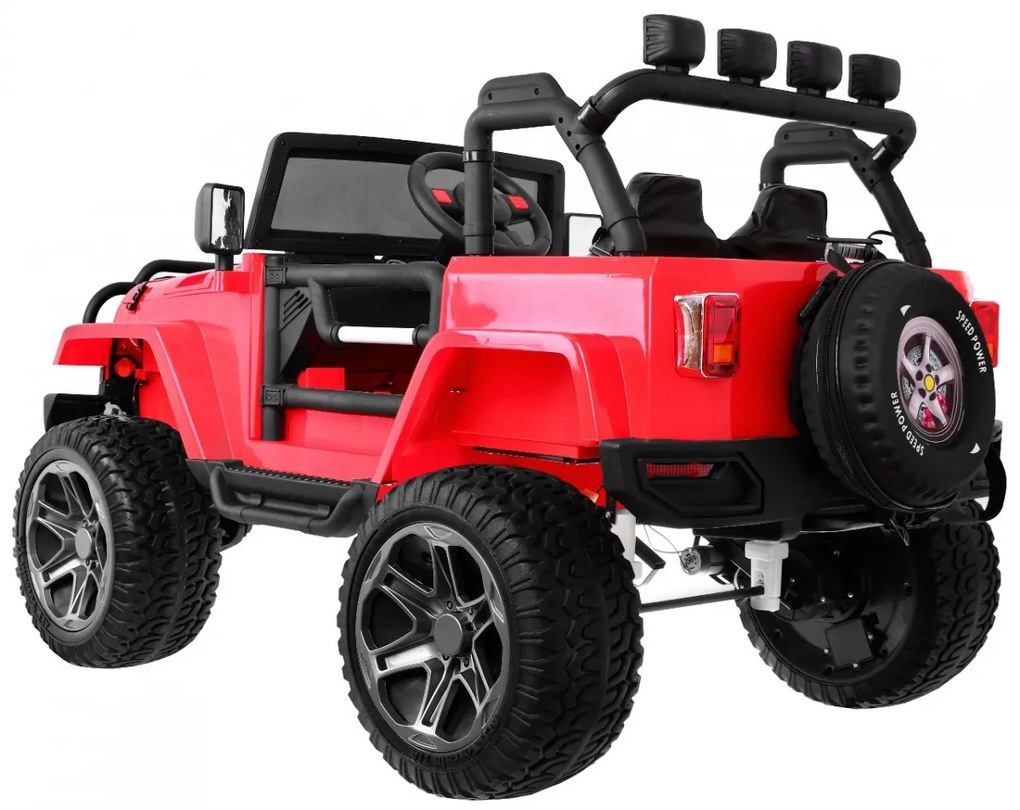 Jipe elétrico para Crianças 24V 4x4 2 Lugares The Monster Jeep Rodas de EVA, Assento de couro Vermelho