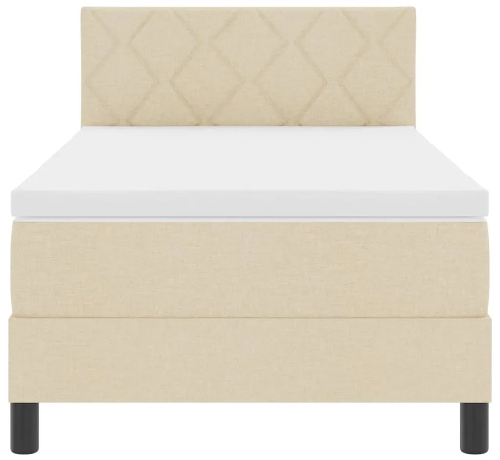 Cama Box Spring com Colchão &amp; LED Creme 100x200 cm Tecido