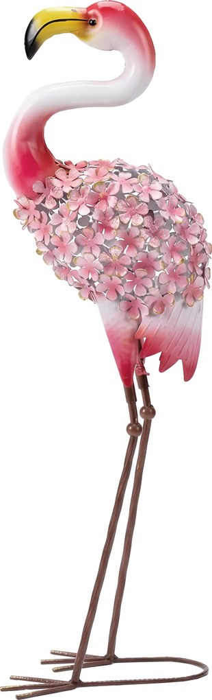 Estátua de Jardim de Flamingo, 28 x 19 x 83 cm, Metal Resistente às Intempéries, Vermelho
