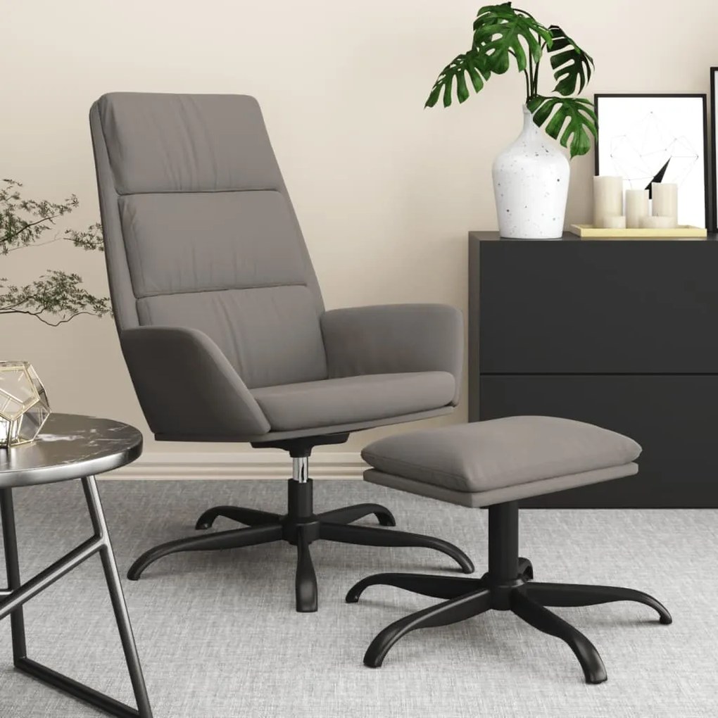 3097897 vidaXL Cadeira de descanso com banco p/ pés veludo cinza-claro