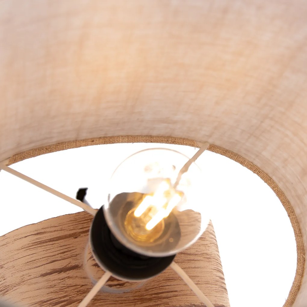 Candeeiro de mesa moderno com impressão de madeira e abajur bege - Meau Rústico