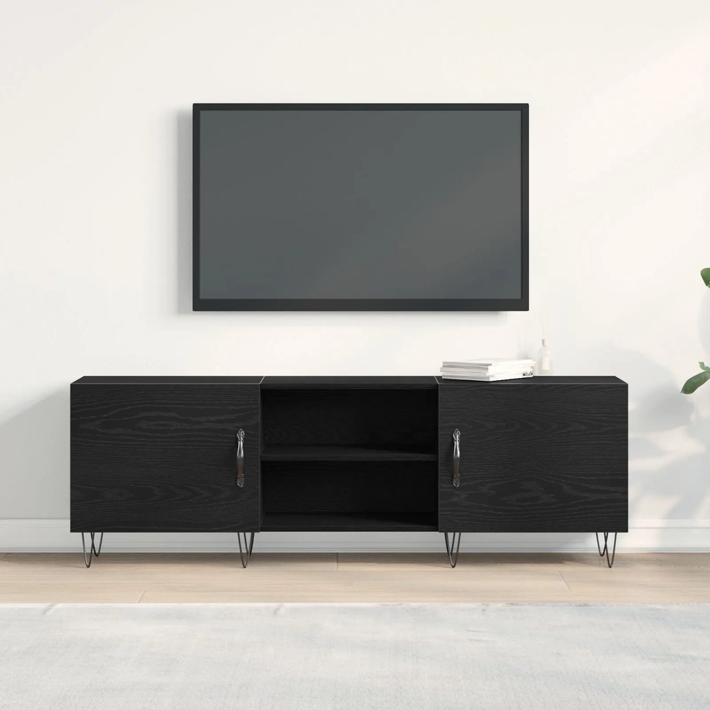 Armário para TV vidaXL Preto Carvalho 150x30x50 cm Madeira engenheirad