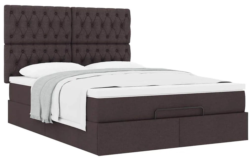 Estrutura cama otomana colchão 140x200cm tecido castanho escuro