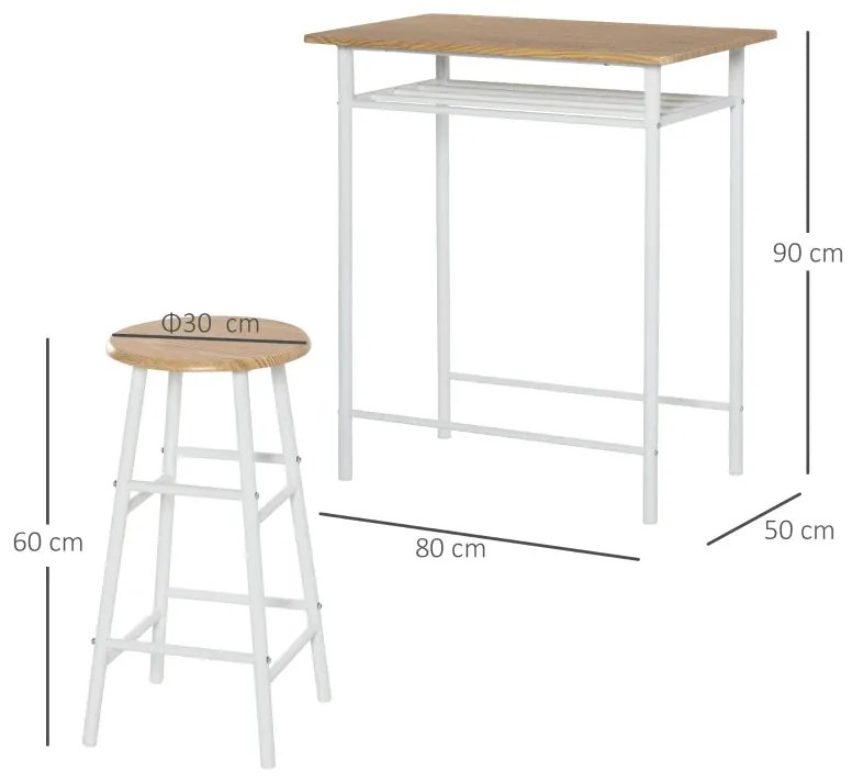 Conjunto de Mesa e 2 Bancos de Bar Tarty - Design Contemporâneo