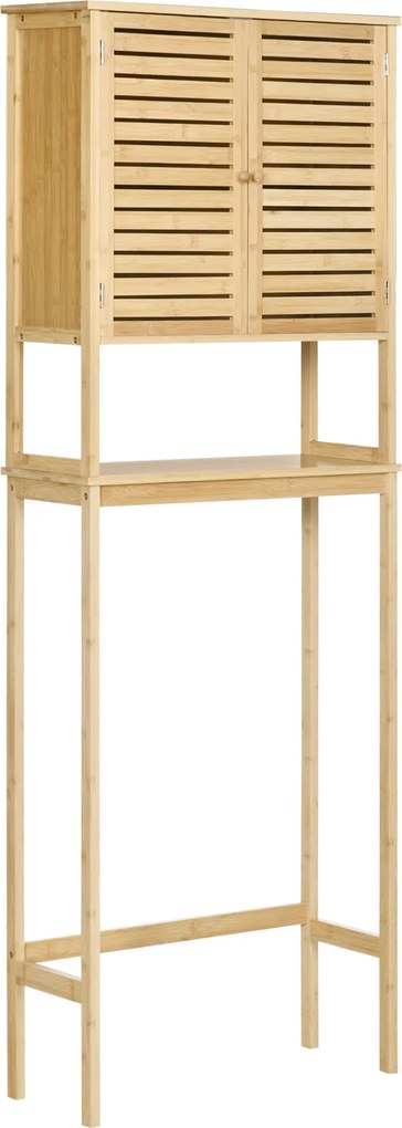 kleankin Móvel de Bambú sobre Sanita 60x23x173cm Armário Alto para Casa de Banho com 2 Portas 1 Prateleira Interior Natural | Aosom Portugal