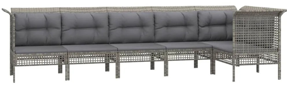 6 pcs conjunto lounge de jardim c/ almofadões vime PE cinzento