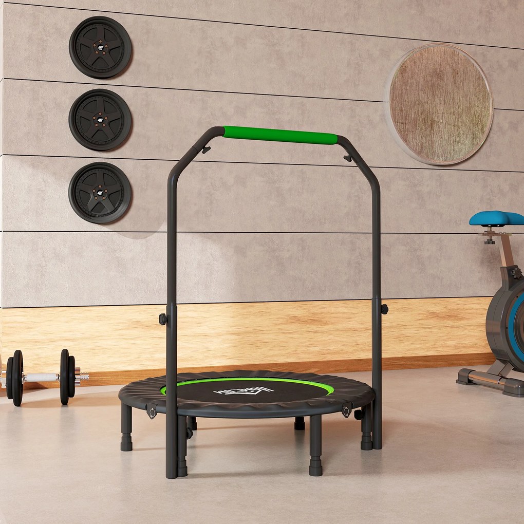 Trampolim Fitness Ø102 Trampolim Dobrável com Pega Ajustável em 4 Níveis Estrutura de Aço Verde