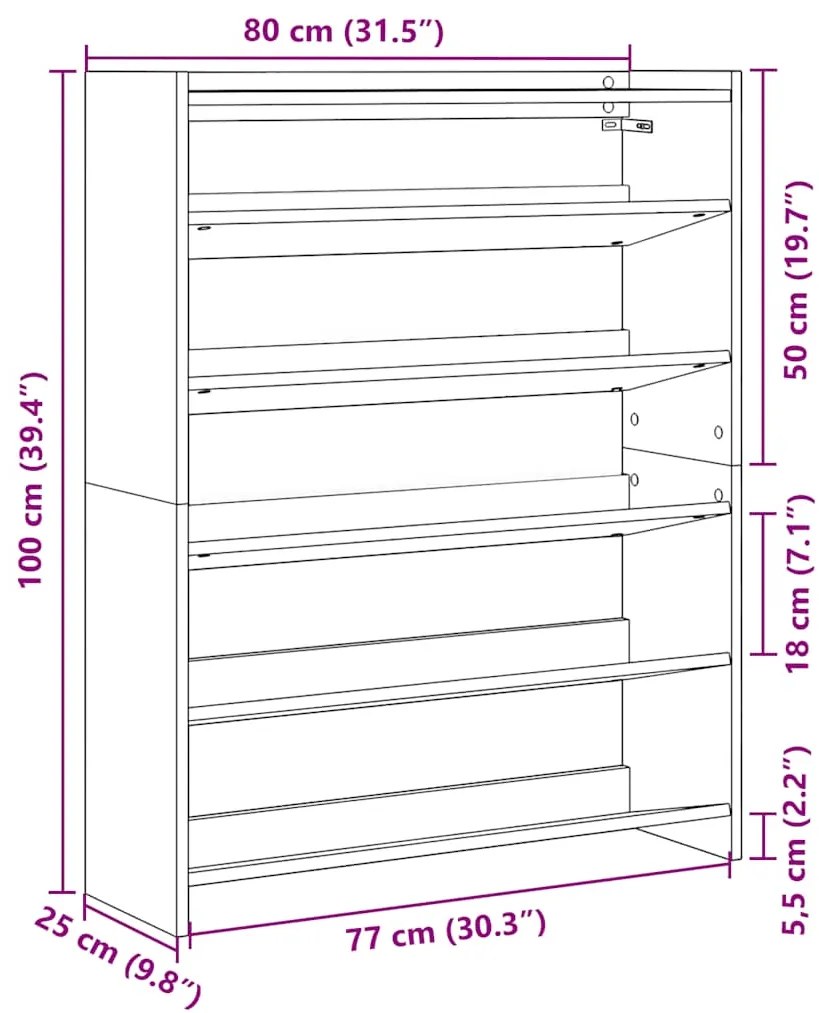 Sapateira 80x25x100 cm derivados de madeira carvalho sonoma
