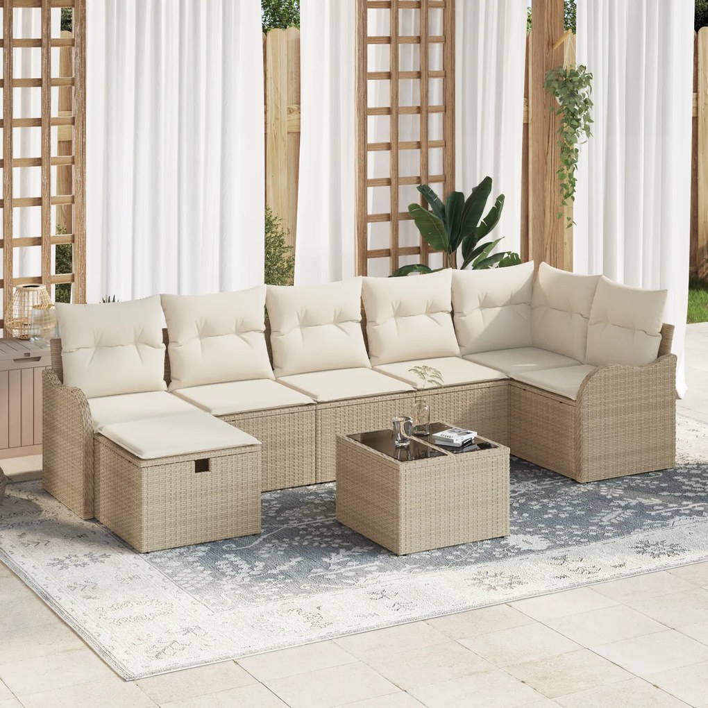 Conjunto de Sofá de Jardim de 8 Peças com Almofadas Rattan Poliéster B