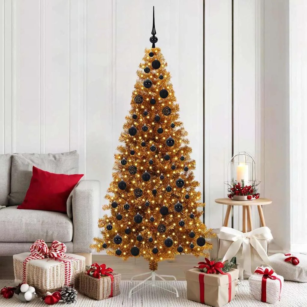 vidaXL Árvore de Natal com 300 LEDs com suporte Ouro 180 cm PET