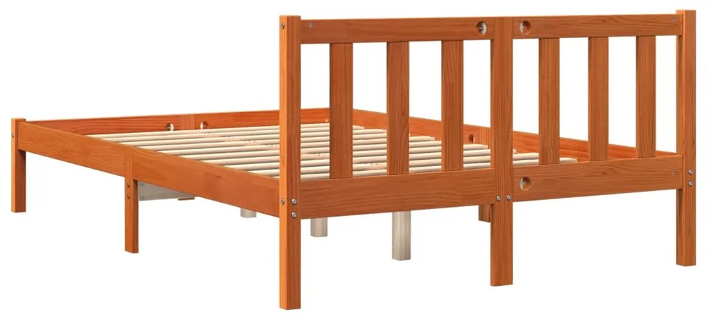 Cama sem colchão 140x200 cm madeira pinho maciça castanho-mel