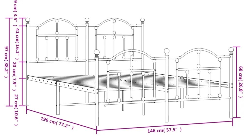 Estrutura de cama com cabeceira e pés 140x190 cm metal preto