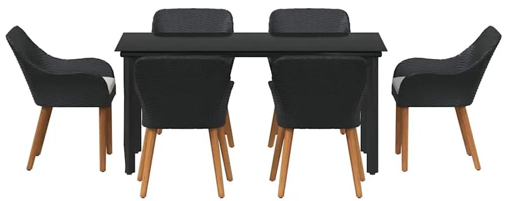 Conjunto de Jantar de Jardim com 7 Peças, Preto, em Rattan