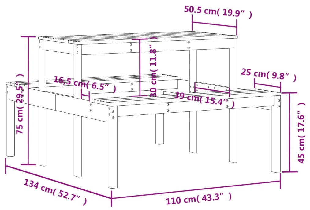 Mesa de piquenique 110x134x75 cm pinho maciço castanho-mel