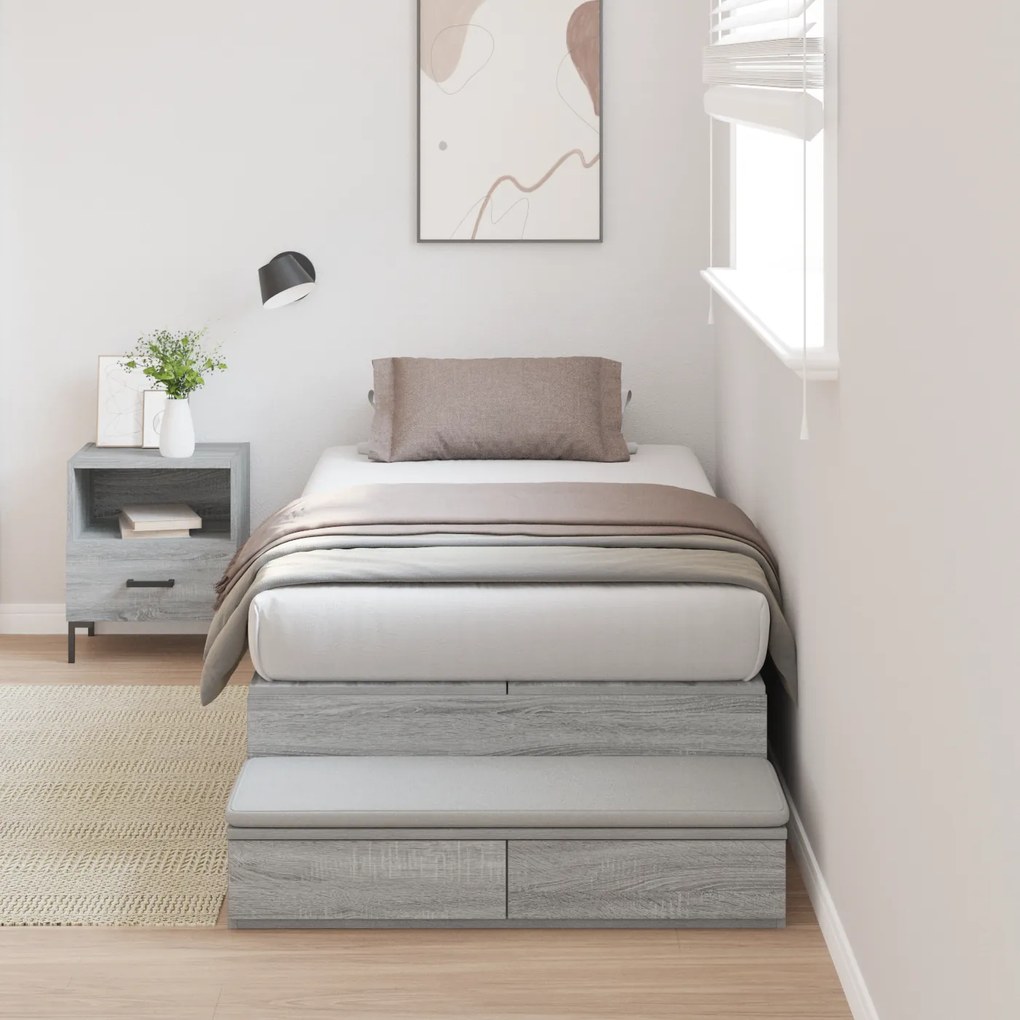 Estrutura de Cama de Armazenamento Cinzento Sonoma 75x190 cm