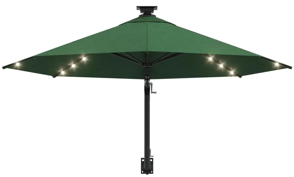Guarda-sol para jardim de parede com luzes LED 300 cm verde