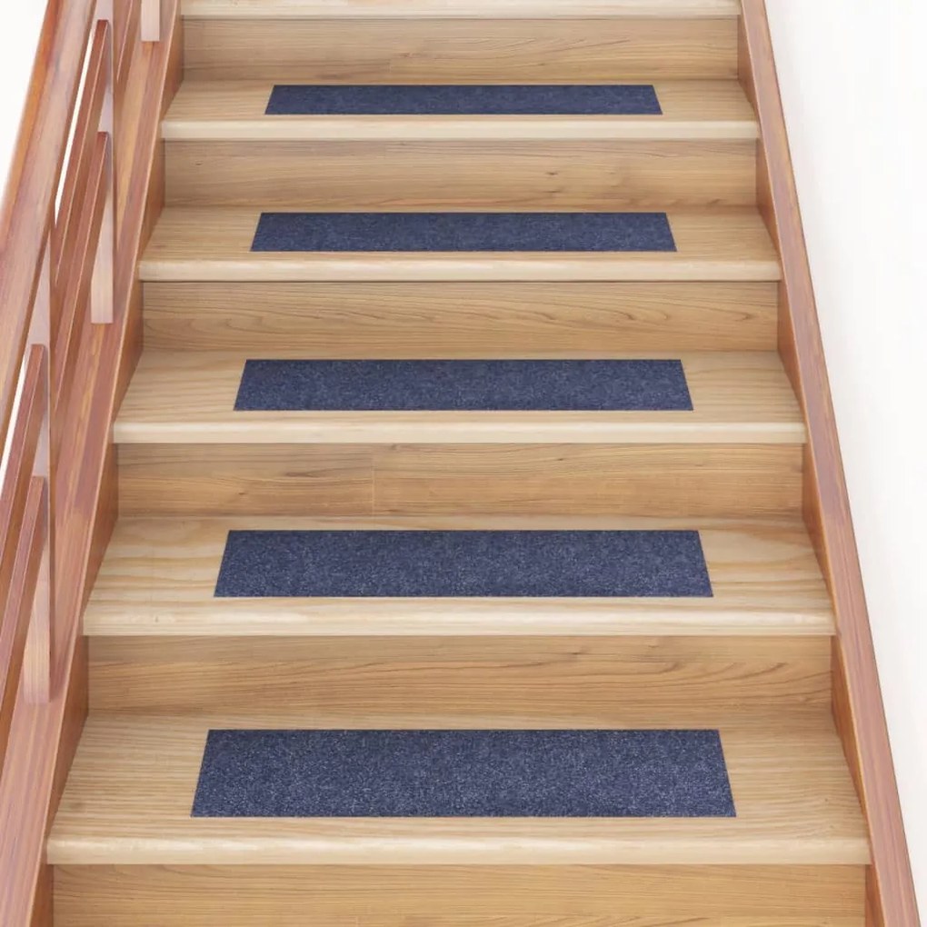 vidaXL Tapetes escada adesivos retangulares 15 pcs 76x20cm cinza/azul