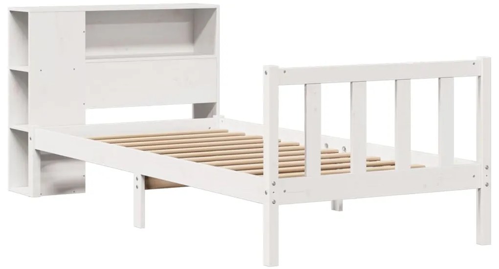 Cama com estante sem colchão 75x190 cm pinho maciço branco
