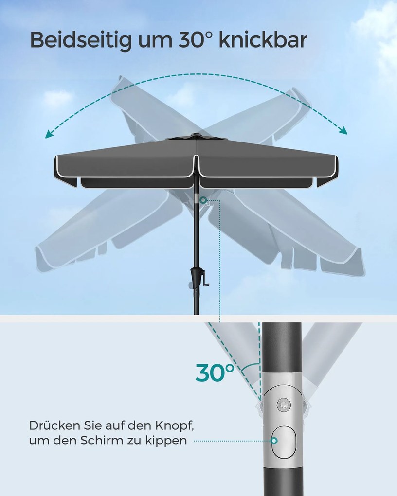 Guarda-sol de jardim retangular 200 x 150 cm cinzento