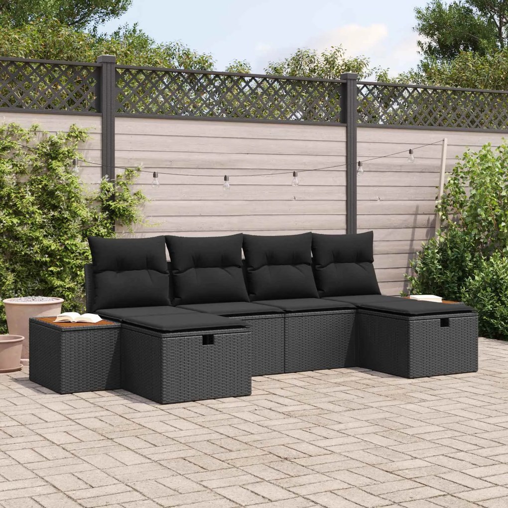 vidaXL Conjunto de Sofá de Jardim 6 pcs Preto 55 x 62 x 69 cm