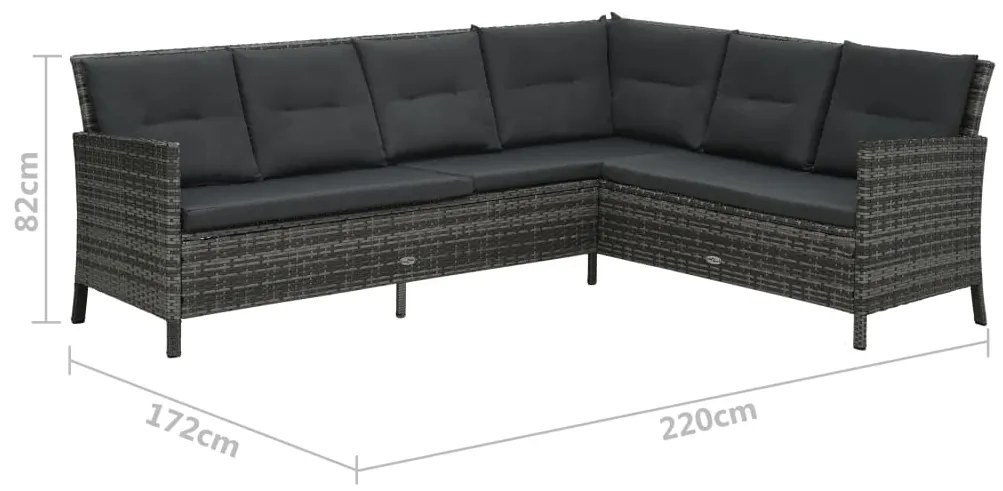 4 pcs conjunto lounge de jardim c/ almofadões vime PE cinzento