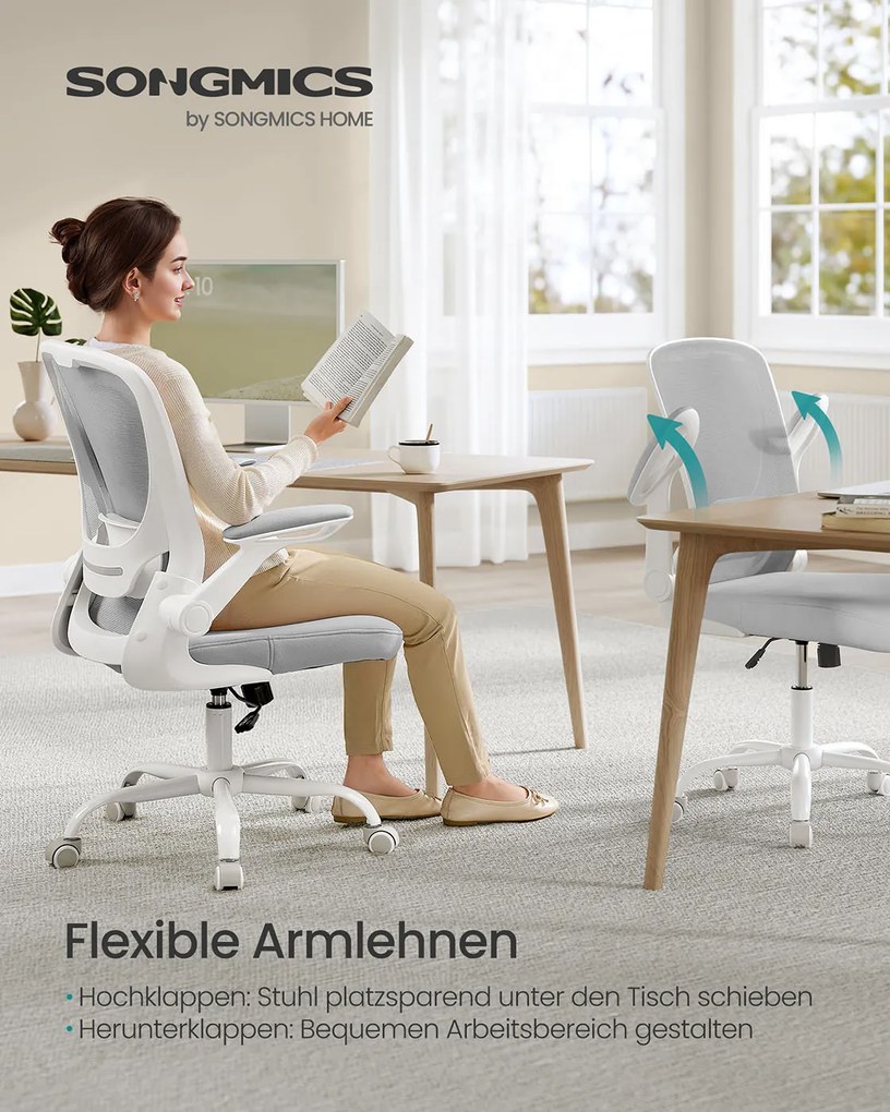 Cadeira de escritório ergonómica com malha e assento de 53 cm, cinzento claro