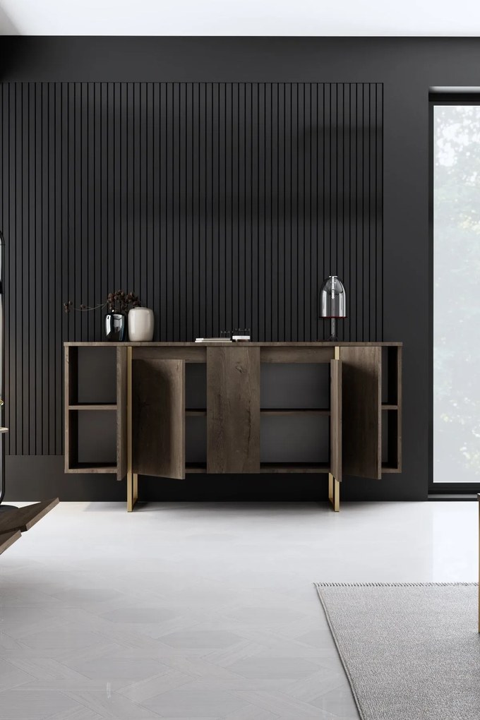 Console Luxe – Walnut Gold – 160 cm x 35 cm x 80 cm