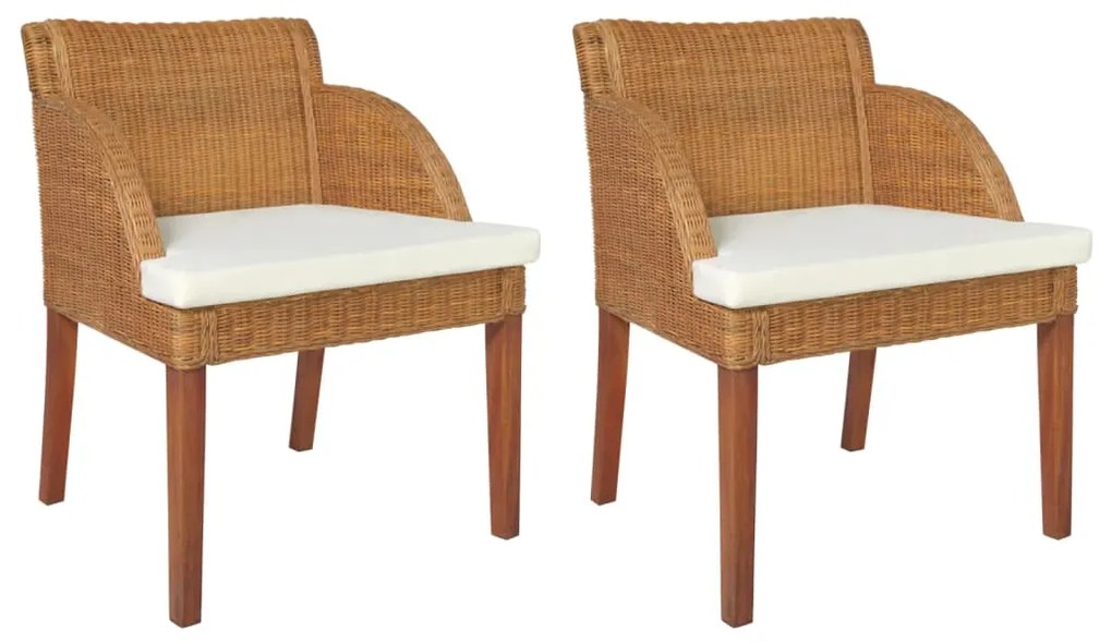 vidaXL Cadeira jantar c/ almofadão 2 pcs vime natural castanho-claro